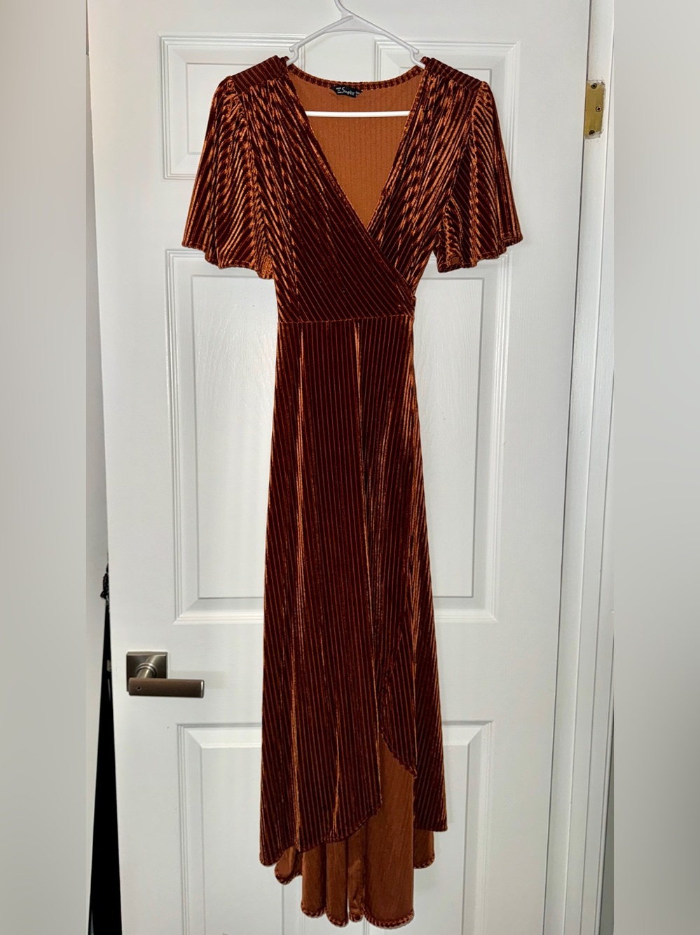 Simplee Apparel Rust Orange Velvet Maxi Wrap Dress
